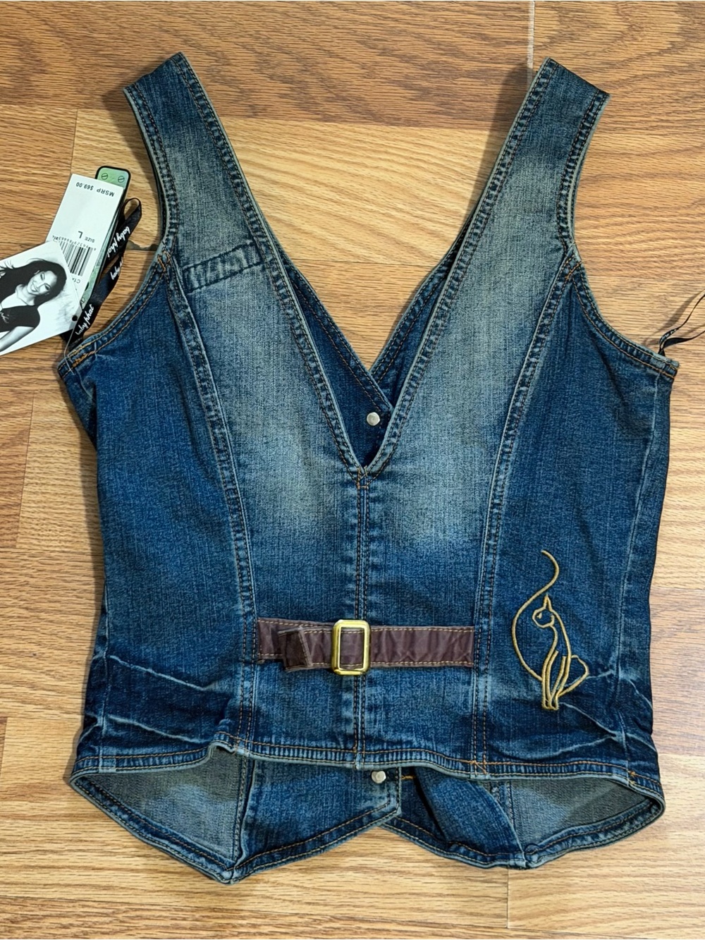 Baby Phat Y2K Denim V-Neck Corset Top with Embroidered Detail